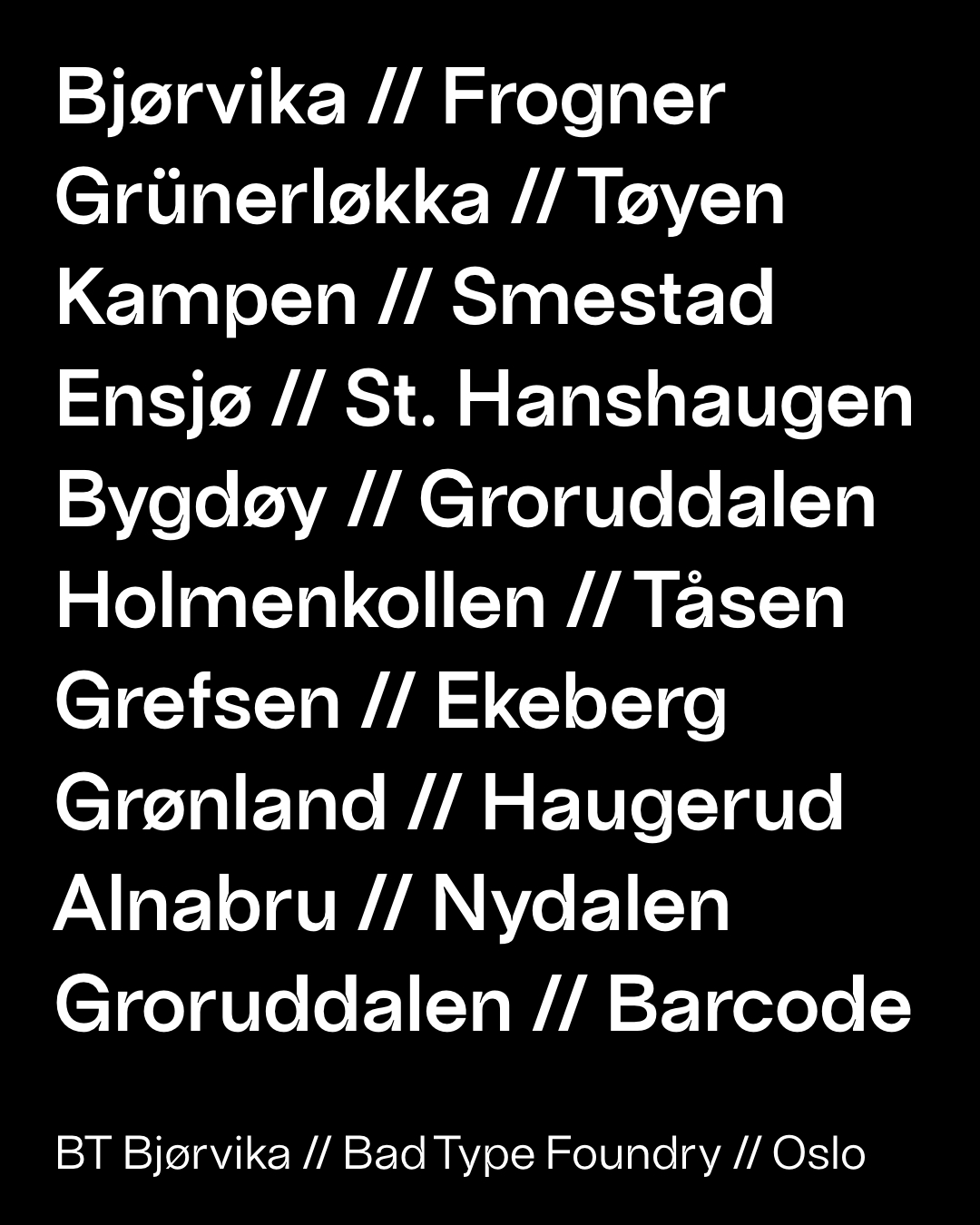 BT Bjørvika font sheet