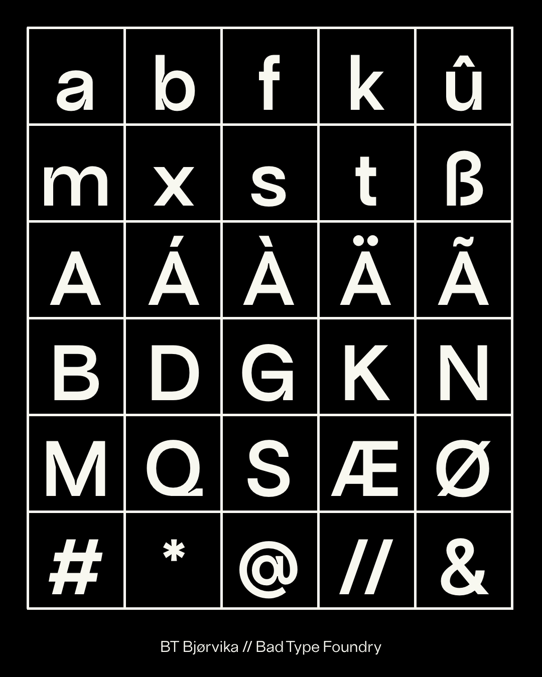 BT Bjørvika font sheet
